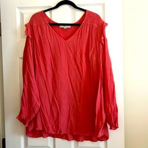 Loft Plus Coral Ruffle Sleeve Blouse Sz 24